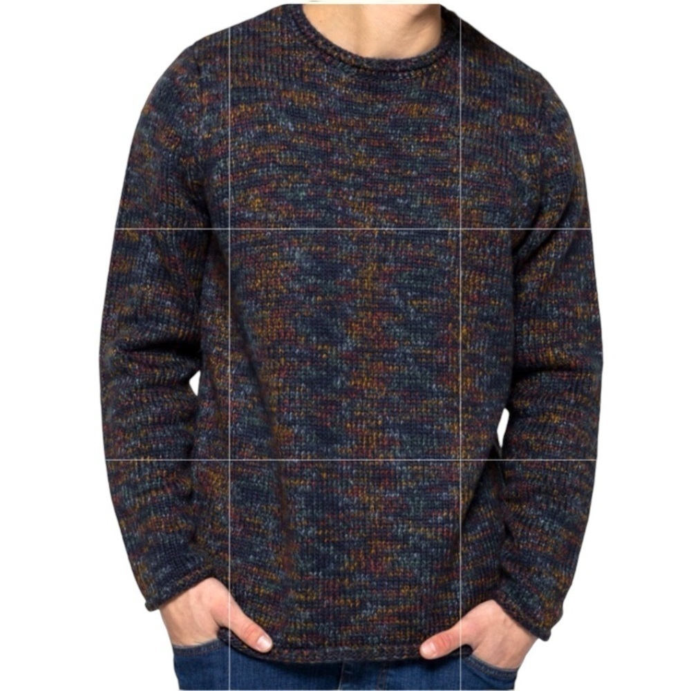 RVLT Revolution Knit Sweater Men Sz XL Dark Blue Multicolor Long Sleeve Pullover
